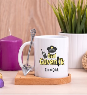 Özel Güvenlik Ahşap Altlıklı Beyaz Kupa Bardak