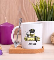 Özel Güvenlik Ahşap Altlıklı Beyaz Kupa Bardak