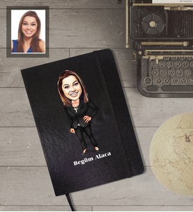 Kişiye Özel Öğretmen Karikatürlü Siyah Defter Bayan-14
