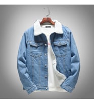 Erkek Açık Mavi İçi Kürklü Slim Fit Kot Ceket