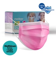 Medizer Full Ultrasonik Cerrahi ÇOCUK Maskesi 3 Katlı Meltblown Kumaş 50 Adet - Burun Telli - Pembe