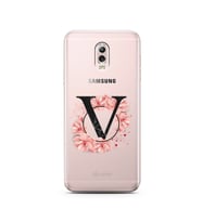 Pembe Çiçekli Harf Tasarım Süper Şeffaf Silikon Telefon Kılıfı Samsung C8  V-Har