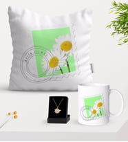 BK Gift Kişiye Özel Papatya Temalı Yastık Kupa Ve Papatya Kolye Hediye Seti-10 (Model 1)
