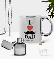 BK Gift Kişiye Özel Babamı Seviyorum Krom Kupa Benzinli Çakmak Kolye Seti (Model 1)