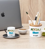 Peyzaj Mimarı Siyah Türk Kahvesi Fincanı Ve Kalemlik Hediye Seti