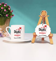 Mesajlı Diyaliz Teknisyeni Hediye Türk Kahvesi Fincanı ve Anahtarlık Hediye Seti