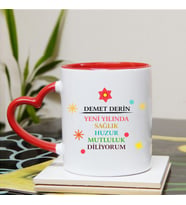 Yılbaşı Hediyesi İsimli Kupa Bardak Kırmızı Kalpli