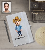 Kişiye Özel Erkek Karikatürlü Gri Defter Kalem Hediye Seti  Model-5