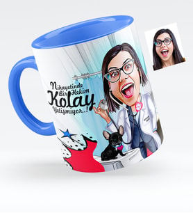 BK Gift Kişiye Özel Bayan Veteriner Hekim Karikatürlü Mavi Kupa Bardak  1