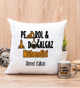 Petrol Mühendisi Yastık ve Silver Kupa Bardak