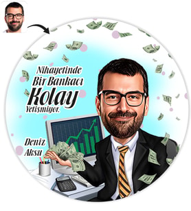 BK Gift Kişiye Özel Bay Bankacı Karikatür Baskılı Yaş Pasta İçin Yenilebilir Şekerli Kağıt  1(Sadece Kağıt)