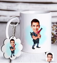 BK Gift Kişiye Özel Erkek Kuaför Karikatürlü Beyaz Kupa ve Anahtarlık Hediye Seti-1 (Model 1)