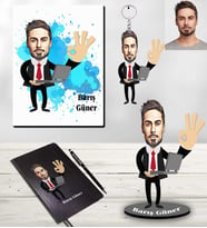 Kişiye Özel İş Adamı Karikatürlü 5 li Hediye Seti Bay-3