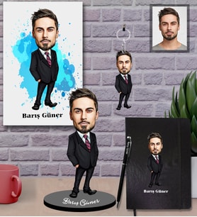 Kişiye Özel Öğretmen Karikatürlü 5 li Hediye Seti Bay-5