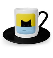 BK Gift Kişiye Özel Black Kitty Tasarımlı Siyah Türk Kahvesi Fincanı  1