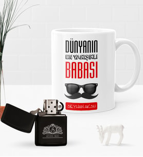 BK Gift Kişiye Özel Dünyanın En Yakışıklı Babası Benzinli Çakmak ve Kupa Seti-2 (Model 1)