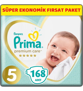 Prima Premium Care Bebek bezi Beden:5 (11-16Kg) Junior 168 Adet Süper Ekonomik Fırsat Pk