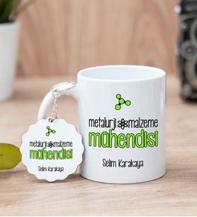 Metalurji Ve Malzeme Mühendisi Beyaz Kupa Bardak Ve Anahtarlık Set