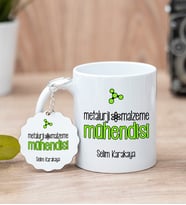Metalurji Ve Malzeme Mühendisi Beyaz Kupa Bardak Ve Anahtarlık Set