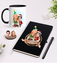 BK Gift Kişiye Özel Yılın En Mükemmel Çifti Karikatürlü Siyah Defter Kalem ve Kupa Seti-61 (Model 1)
