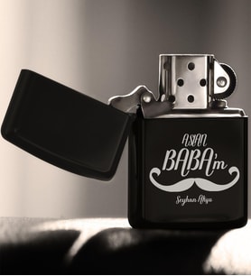 BK Gift Kişiye Özel Aslan Babam Siyah Benzinli Metal Çakmak