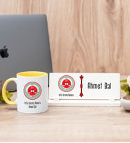 İnfaz Koruma Memuru Sarı Kupa Bardak Ve Masa İsimliği Hediye Seti