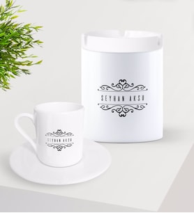 BK Gift Kişiye Özel İsimli Türk Kahvesi Fincanı ve Seramik Kül Tablası Seti-9 (Model 1)