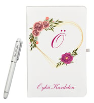 Kişiye Özel Şık Tasarımlı Hediye Beyaz Defter Ve Roller Kalem Seti