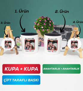 İkili Siyah Siyah Sevgiliye Sevgililer Günü Hediyesi 9 Kupa Bardak Anahtarlık