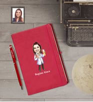 Kişiye Özel Kimyager Karikatürlü Kırmızı Defter Kalem Hediye Seti   Bayan-1