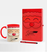 BK Gift Kişiye Özel Yılbaşı Noel Baba Temalı Kırmızı Defter Kalem Kupa Seti - 6