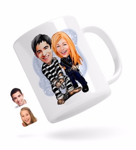 BK Gift Kişiye Özel Sevgililer Karikatürlü Beyaz Kupa Bardak-7