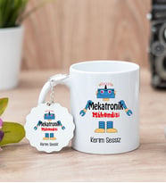 Mekatronik Mühendisi Beyaz Kupa Bardak Ve Anahtarlık Set