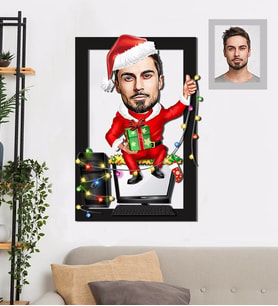 Kişiye Özel Yılbaşı Erkek Karikatürlü 3D Ahşap Tablo 30x47 Model-5