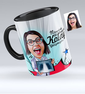 BK Gift Kişiye Özel Bayan Radyoloji Uzmanı Karikatürlü Siyah Kupa Bardak  1