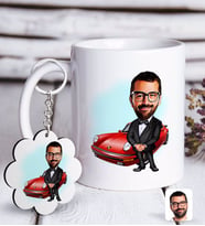 BK Gift Kişiye Özel Erkek Patron Karikatürlü Beyaz Kupa ve Anahtarlık Hediye Seti-1 (Model 1)
