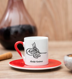 Osmanlı Tuğralı Kırmızı Türk Kahvesi Fincanı