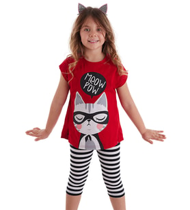 Meow Pow Kız Çocuk T-shirt Tayt Takım