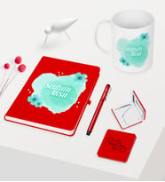 Kadınlar Gününe Özel Kırmızı Defter Kalem Kupa Ayna Seti - 10