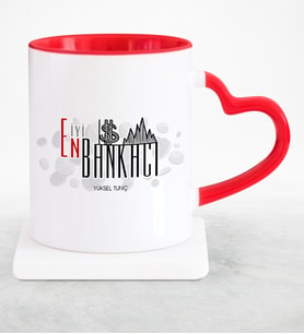 BK Gift Kişiye Özel Mesleki En İyi Bankacı Kırmızı Kalpli Kupa Bardak  13
