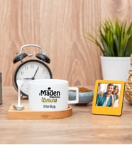 Maden Teknolojisi Öğretmeni Fincan ve Turuncu Mini Fotoğraf Çerçevesi