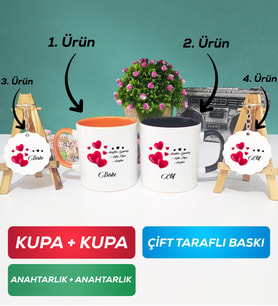 İkili Turuncu Siyah Sevgililer Günü Hediyesi Kupa Bardak Anahtarlık