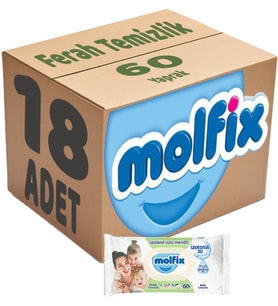 Molfix Islak Havlu Mendil İzotonik Ferah Temizlik 18 Li set 60 Yaprak Plastik Kapaklı