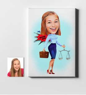BK Gift Kişiye Özel Bayan Avukat Karikatür Kanvas Tablo 50x70cm 3