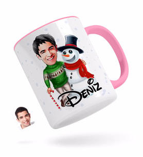 BK Gift Kişiye Özel Erkek Yeni Yıl Karikatürlü Pembe Kupa Bardak-2