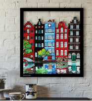 BK Gift Kişiye Özel Amsterdam Evleri Temalı 3D Ahşap Tablo-1