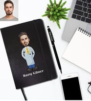 Kişiye Özel Doktor Karikatürlü Siyah Defter Kalem Hediye Seti Bay-2