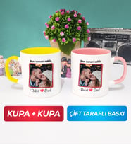 İkili Sevgiliye Sevgililer Günü Hediyesi 9 Kupa Bardak Sarı Pembe