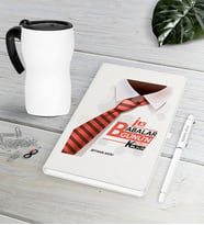 BK Gift Kişiye Özel İlk Babalar Günün Kutlu Olsun Beyaz Defter Kalem Termos Mug Seti-4 (Model 1)