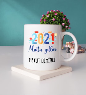 Mutlu Yıllar 2021 Yılbaşı Hediyesi Kupa Bardak ve Taş Bardak Altlığı Seti